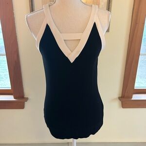 INC International Concepts Black Tank Top with Cream Trim